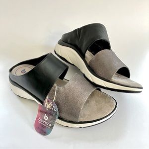 New BIONICA AIRMONT SANDAL Pewter Black LEATHER COMFORT SLIDE Sz 9.5 Eur 41 NWT
